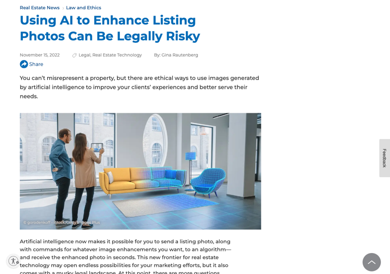NAR guidance: using AI to enhance listing photos can be legally risky
