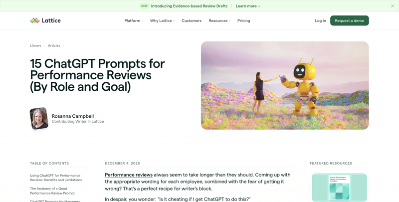 Lattice’s published ChatGPT prompts for performance reviews, by role and goal