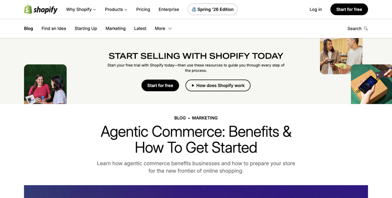 Shopify’s official page explaining agentic commerce and AI-referred shopping traffic