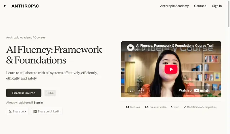 Anthropic’s free AI Fluency: Framework & Foundations course, where the four-competency model comes from