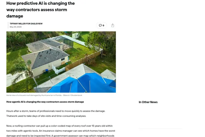 Reporting on how predictive AI is changing the way contractors assess storm damage in 2026