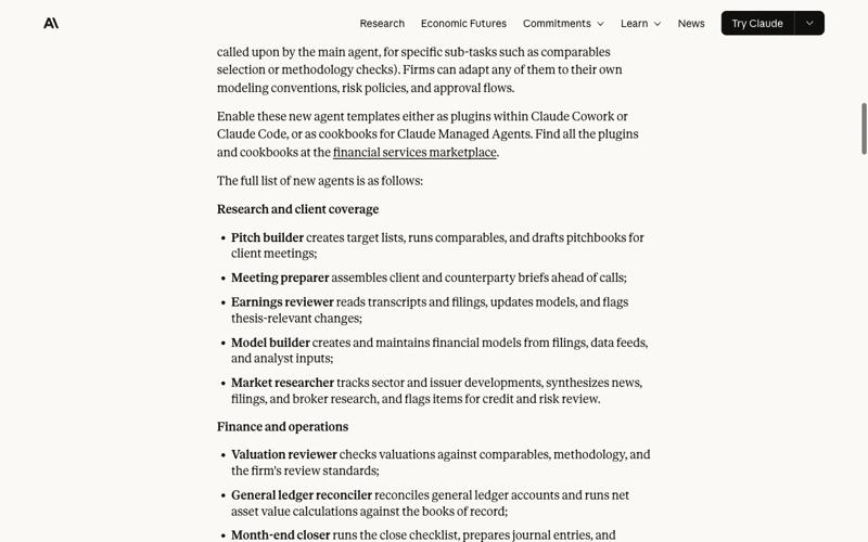 Anthropic launch page scrolled to the template list section