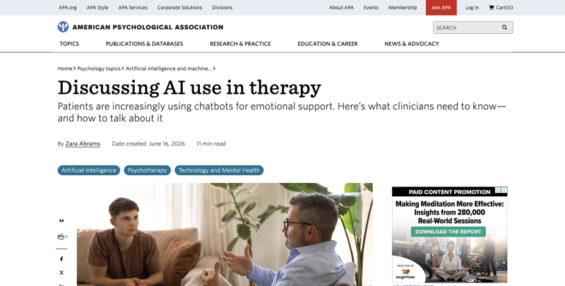 APA’s official “Discussing AI Use in Therapy” resource page