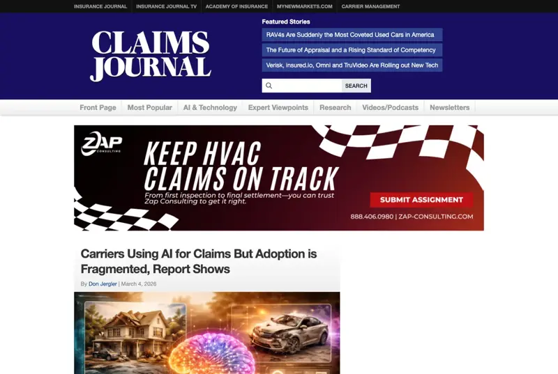 Headlines on insurers deploying AI to process and deny claims faster in 2026
