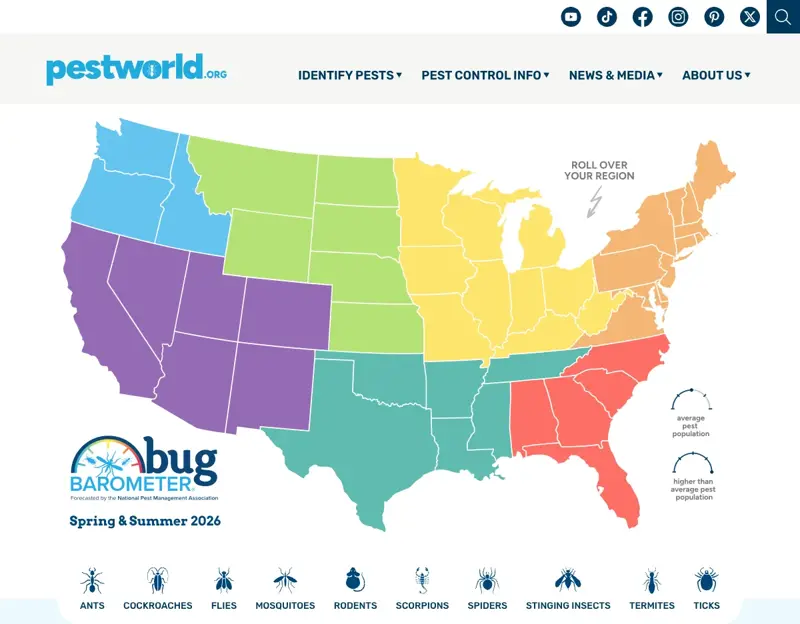 NPMA’s Spring and Summer 2026 Bug Barometer map showing regional pest forecasts across the United States