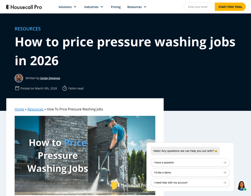 Pressure-washing pricing guides confirm jobs are quoted by surface and square footage — the pricing logic you bake into a ChatGPT prompt.