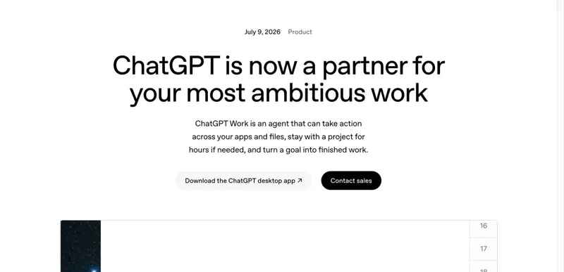 OpenAI’s ChatGPT Work announcement — “ChatGPT is now a partner for your most ambitious work”