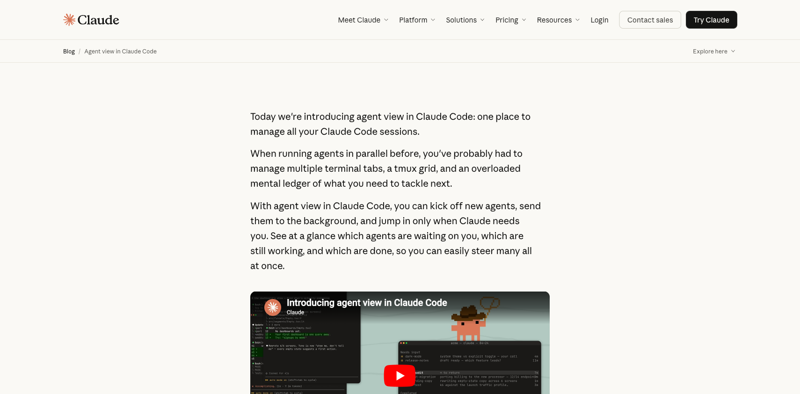 The Agent View UI showing multiple Claude Code sessions in a single list