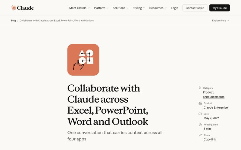 Anthropic launch blog: Collaborate with Claude across Excel, PowerPoint, Word, and Outlook