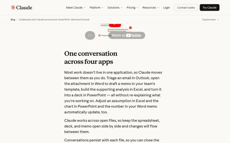 Anthropic launch blog scrolled to the cross-app workflow section