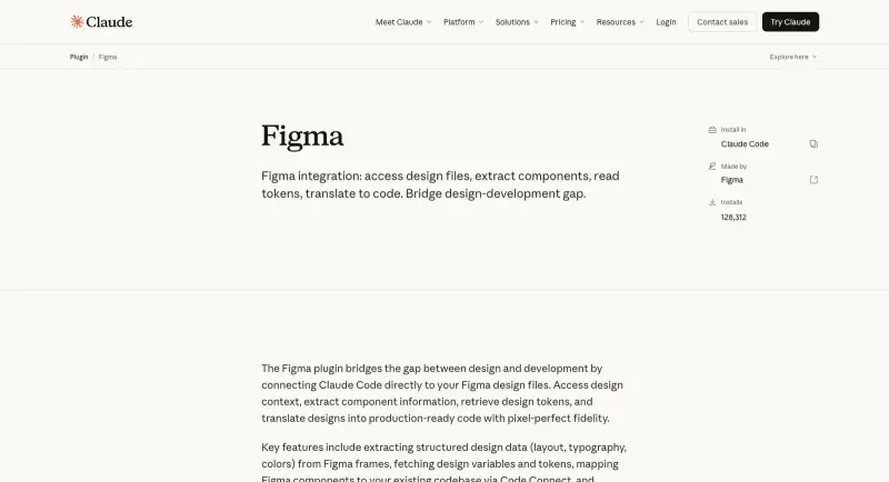 Claude.com Figma plugin documentation page — claude.com/plugins/figma