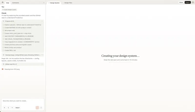Claude Design onboarding — reading the findskill.ai source code