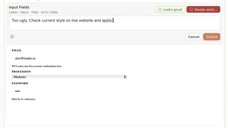 Flagging “too ugly” on the input fields
