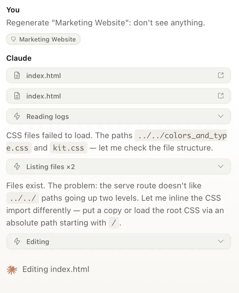 Claude Design debugging its own file path bug