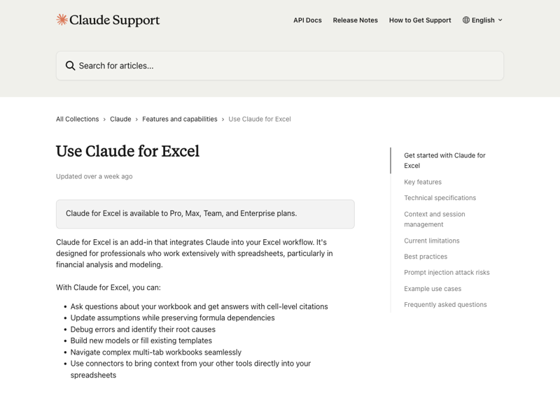 Claude for Excel in der Seitenleiste neben einem Finanzmodell