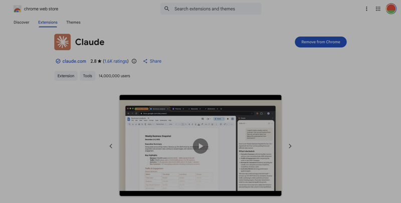 The official Claude extension listing on the Chrome Web Store