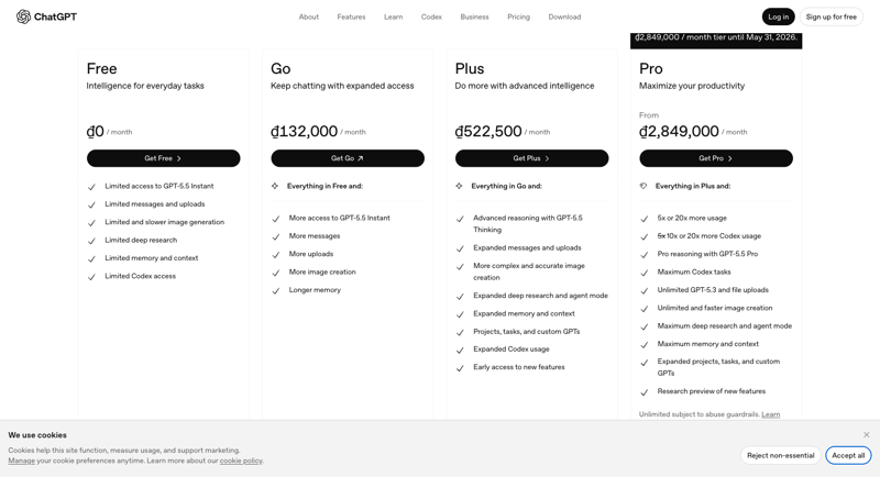 ChatGPT Business pricing page — $20/seat annual after April 2, 2026 cut