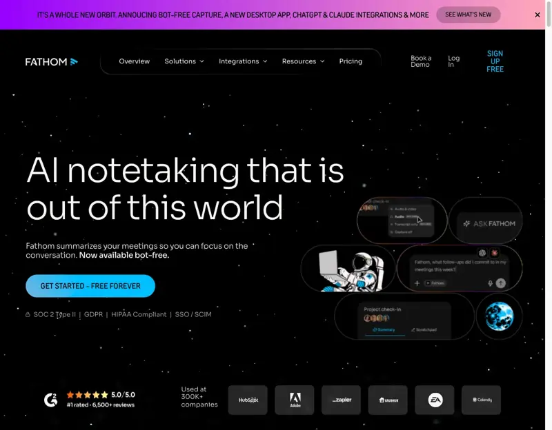 Fathom’s free AI notetaker, which records and transcribes calls with no time limit