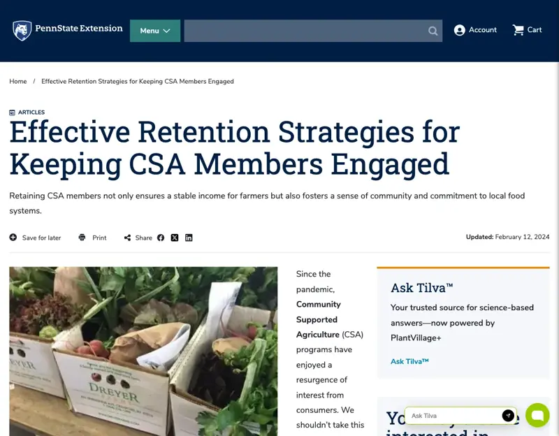 Penn State Extension: regular newsletters are the top driver of CSA member retention