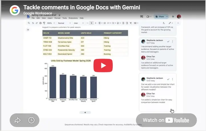 Gemini working through comments in a Google Doc