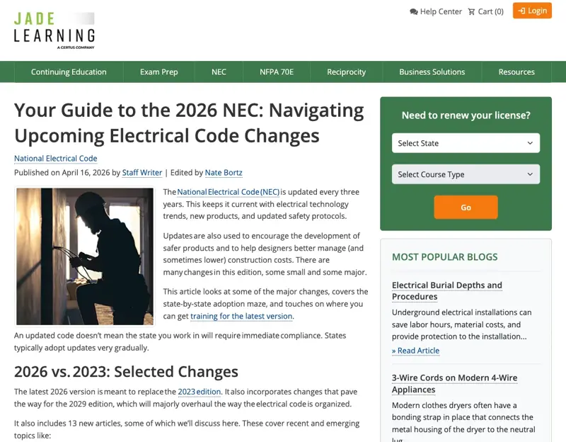 JADE Learning’s overview of the new NEC code changes