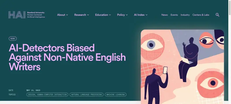 Stanford HAI research finding that AI detectors classified 61% of non-native English writers’ essays as AI-generated