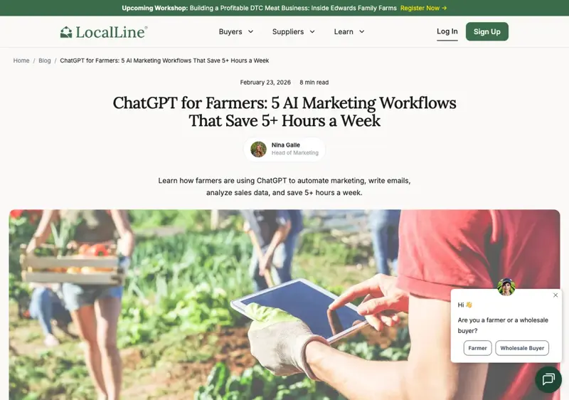 Local Lines Leitfaden zu ChatGPT-Marketing-Workflows für Direktvermarkter — der Beleg, dass das längst gängige Praxis ist und keine Spielerei