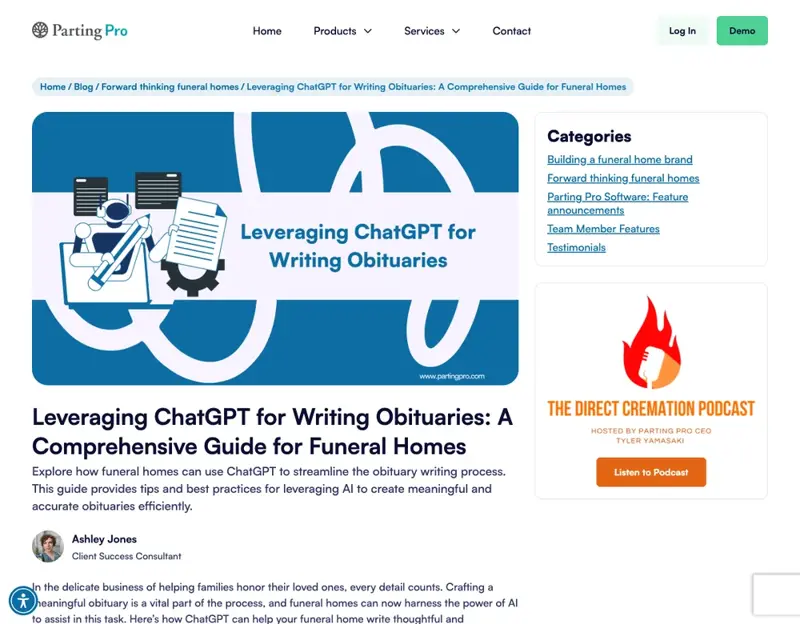 Parting Pro’s guide for funeral homes on using ChatGPT to draft obituaries while keeping the work meaningful and accurate