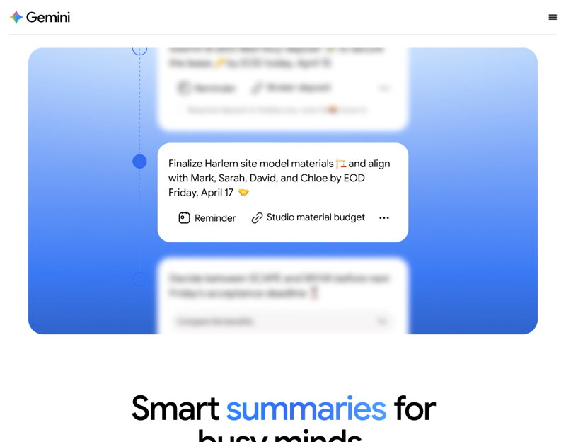 Google’s Daily Brief mockup showing a prioritized list of the day’s reminders and tasks pulled from calendar and email.
