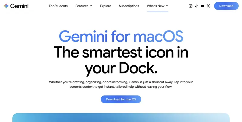 Googles offizielle Gemini-für-macOS-Produktseite mit Download-Button