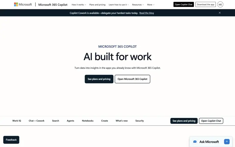 Microsoft 365 Copilot’s official pricing and product page