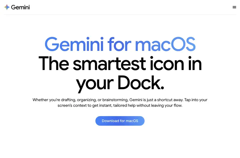 Google’s Gemini for macOS download page — “The smartest icon in your Dock”