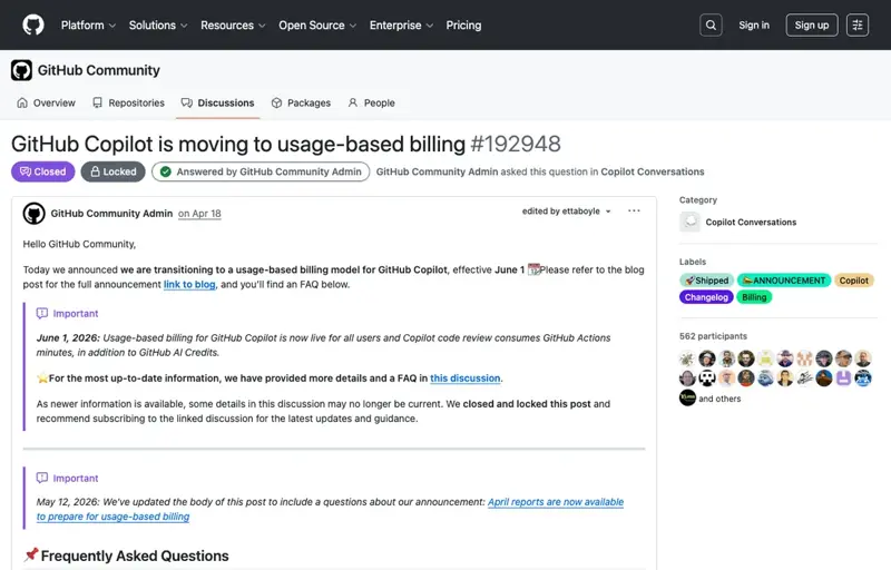 The GitHub community discussion where the backlash played out