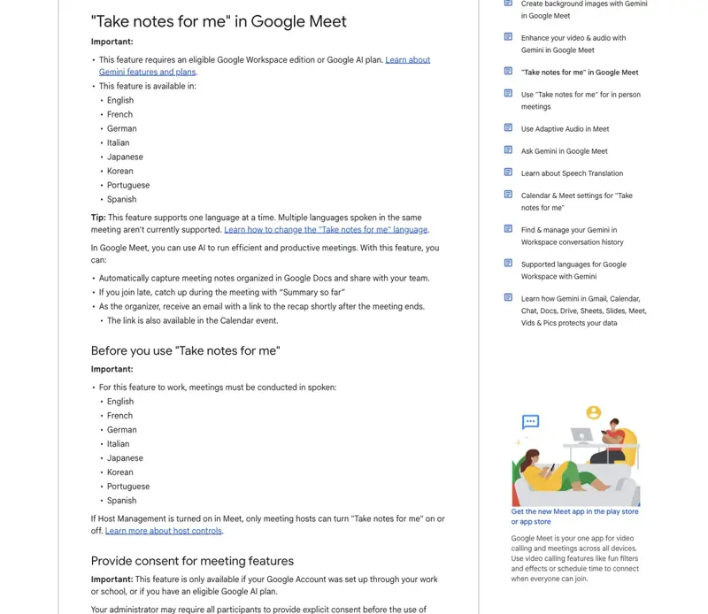 Googles offizielle Hilfeseite “Mach Notizen für mich” auf support.google.com