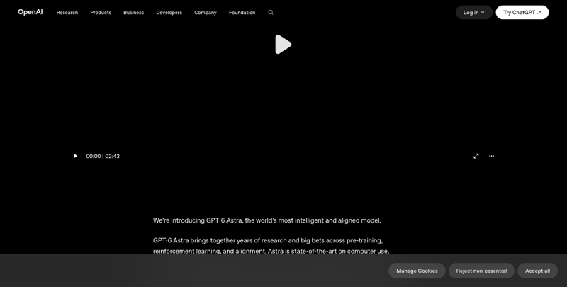 OpenAI’s official GPT-6 Astra launch page