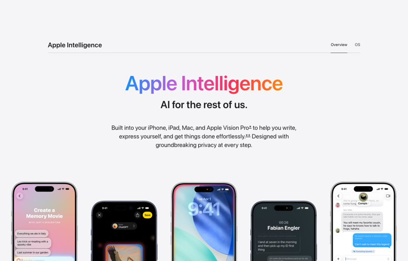 Apple’s Apple Intelligence page. The AI features that power the new Siri require an iPhone 15 Pro or newer — even though iOS 27 itself runs on much older models.