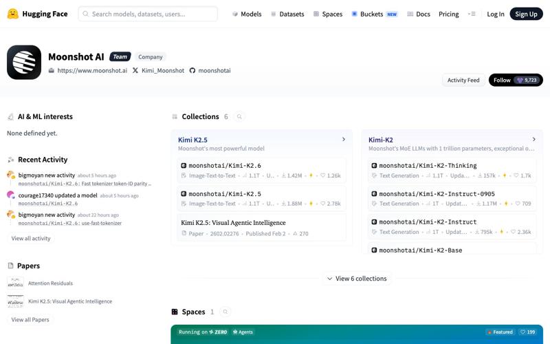 Moonshot AI’s Hugging Face organization page hosting the open-weights Kimi-K2.6 model