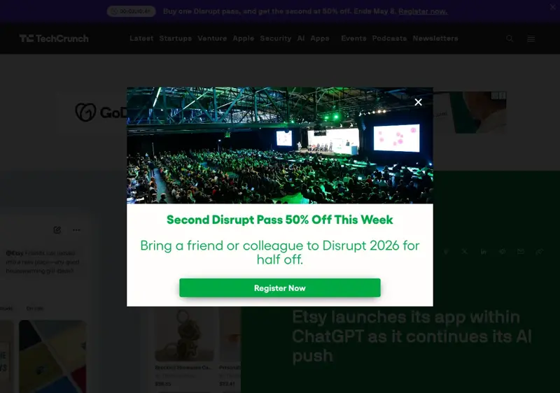TechCrunch coverage of Etsy launching its native app within ChatGPT on May 5, 2026 — the launch story that put a Mother’s Day-eve “Help me find a gift” prompt directly in the press release