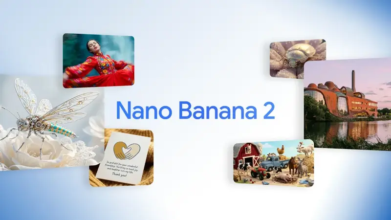 Nano Banana 2 with AI-generated images around the logo