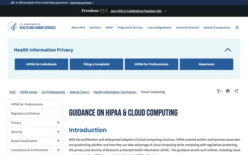 HHS guidance on HIPAA and cloud computing, which explains when a cloud service provider that handles electronic protected health information is a business associate