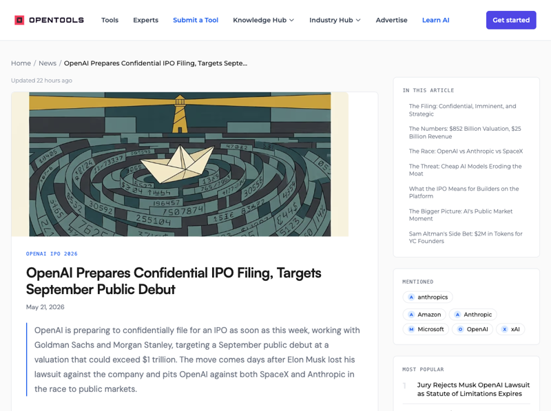 Tech-press coverage of OpenAI’s reported confidential IPO filing