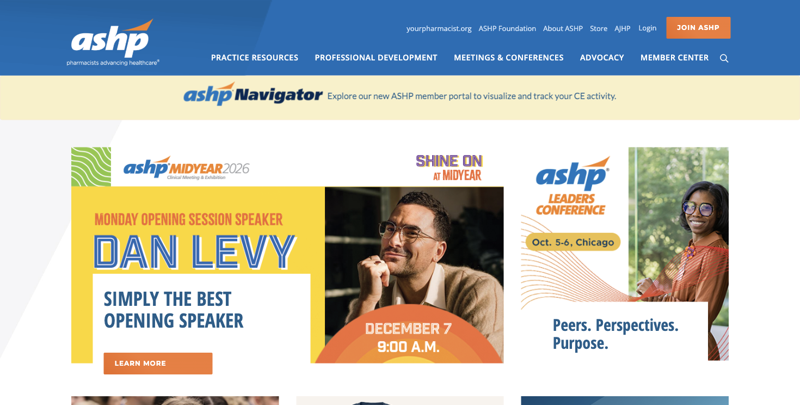 The American Society of Health-System Pharmacists (ASHP) homepage, the professional body whose August 2025 AI statement sets the current standard cited throughout this research