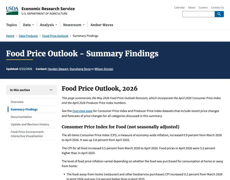 USDA’s 2026 Food Price Outlook, showing beef and veal rising while eggs fall