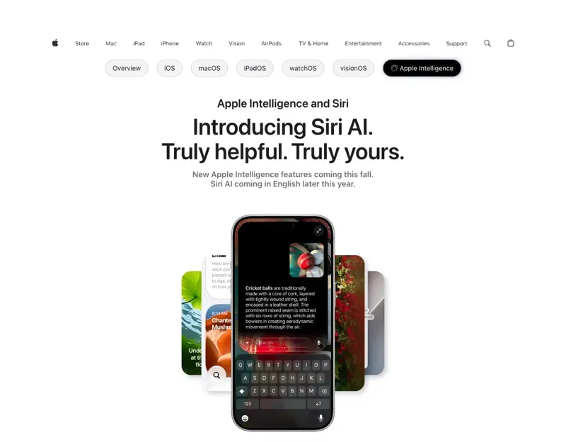 Apple’s official Apple Intelligence page describing the new Siri