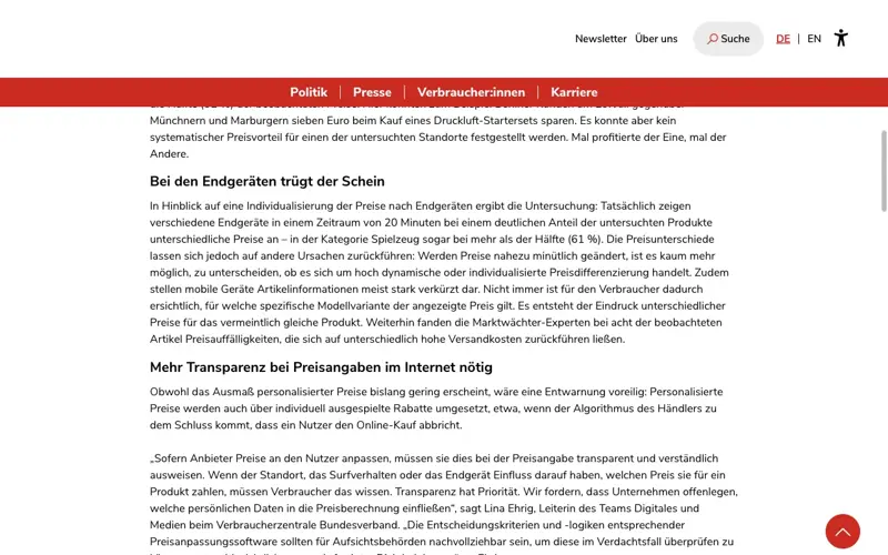 Auszug aus der vzbv-Pressemitteilung vom 28.11.2018 zu den Ergebnissen: Standort kann den Preis beeinflussen, bei den Endgeräten trügt der Schein, mehr Transparenz nötig