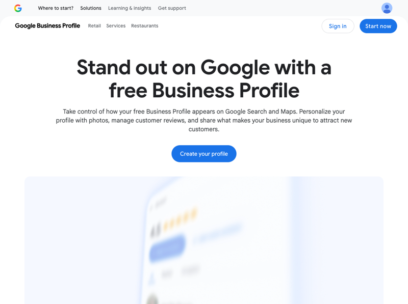 Google Business Profile — a free listing that AI assistants read to answer local questions