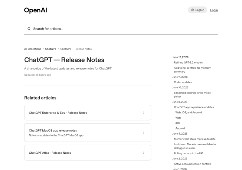 OpenAI’s official ChatGPT release notes — the source of truth for what actually shipped