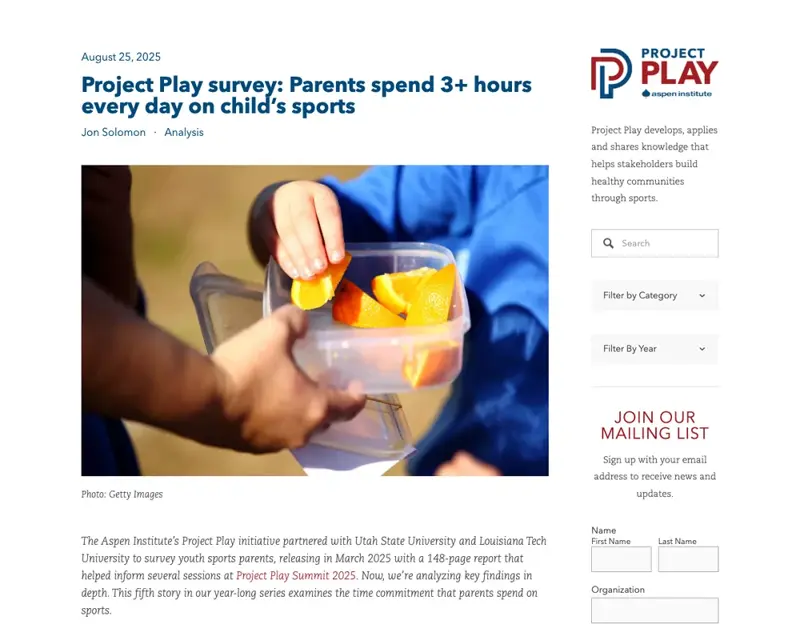 Vereinssport in Deutschland lebt vom Ehrenamt — und dem frisst die Vorbereitung die Abende. Quelle: Project Play / Aspen Institute zur Zeitbelastung im Jugendsport