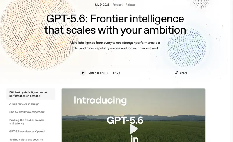 El anuncio de disponibilidad general de GPT-5.6 de OpenAI, con fecha del 9 de julio de 2026