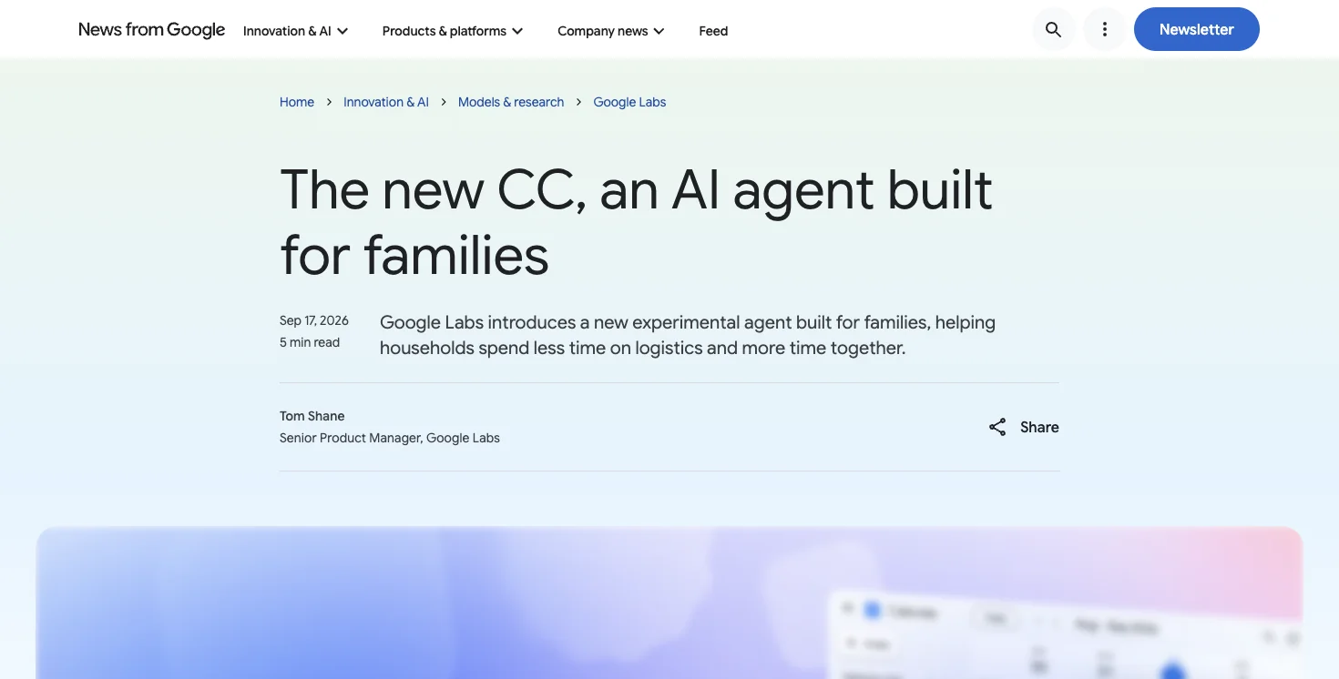 Google's official blog post announcing CC expanding to families and households